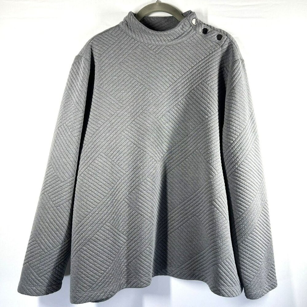 Chicos Women Top XL Gray Quilted Pullover Mock Neck Silver Snaps Weekends 3